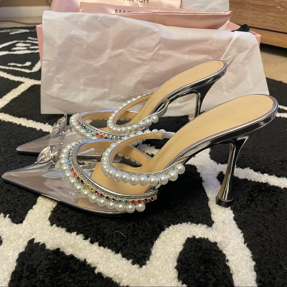 Mach & Mach Diamond of Elizabeth Imitation Pearl Pointed Toe Mule - Picture 6 of 7